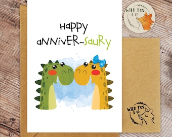 Happy aNNivER-SauRy | Dinosaur Anniversary Card