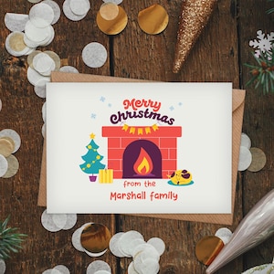 Gepersonaliseerde open haard kerstkaart! Voeg gewoon je familienaam toe!
