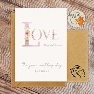 Faire-part de mariage personnalisé Amour ! Carte de voeux de félicitations de mariage avec les noms et la date des couples
