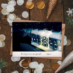 Vergeet niet de lichten uit te doen! Ik niet! Ierse Happy Christmas-kaart! Guinness-kaart