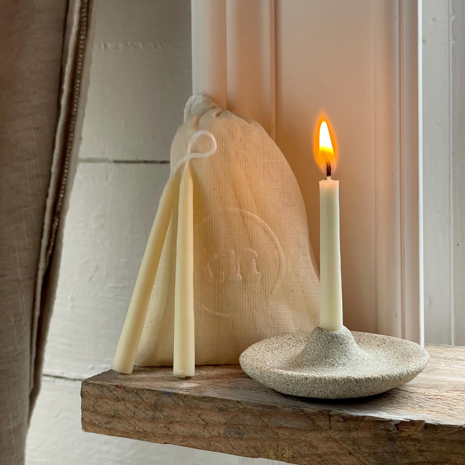 Vegan Tiny Taper Candles: Rice Bran Wax Set with dish | Hand-dipped in Scotland| Mindfulness| 20min Candles| Hygge