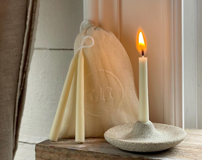 Vegan Tiny Taper Candles: Rice Bran Wax Set with dish | Hand-dipped in Scotland| Mindfulness| 20min Candles| Hygge