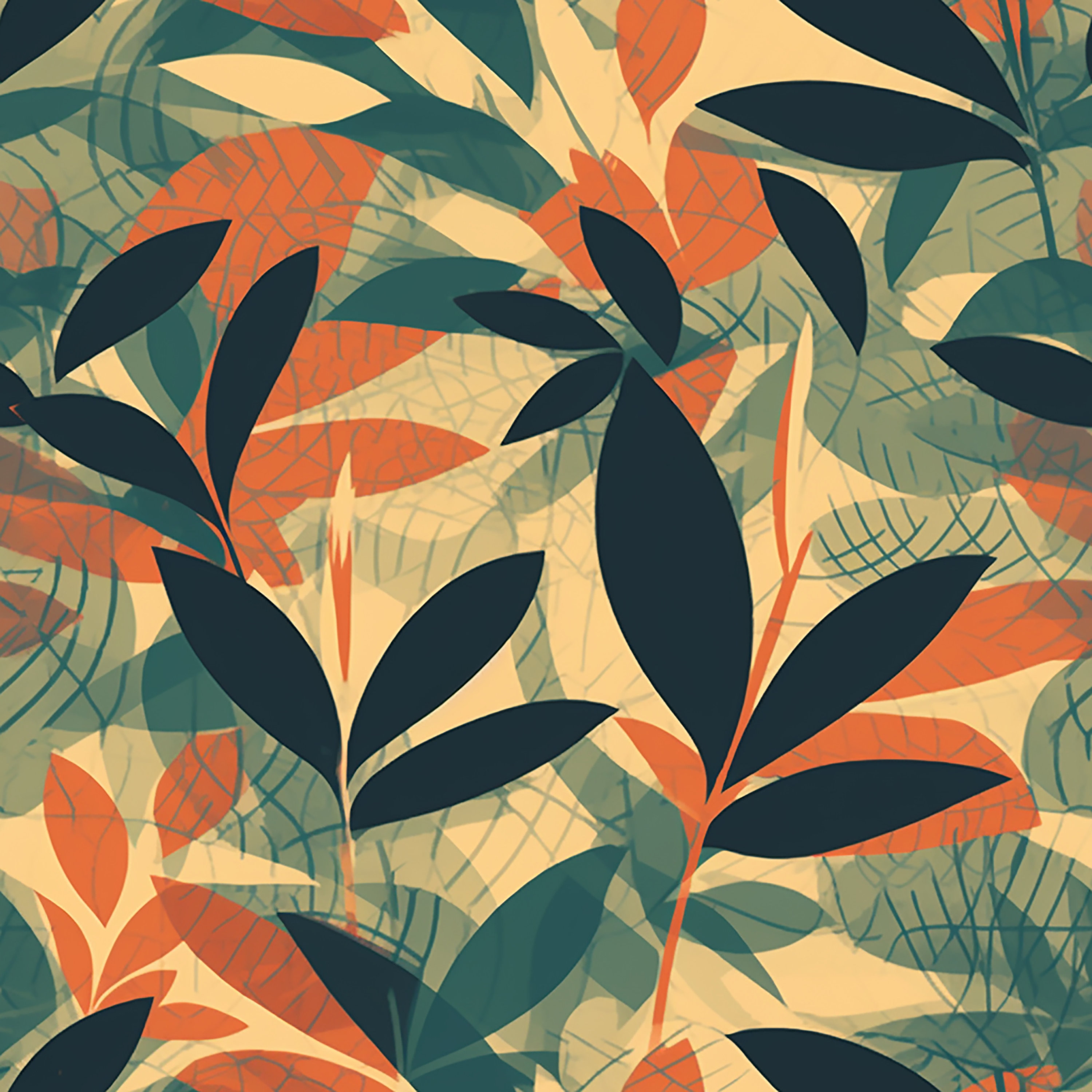 Retro Botanical Pattern Vintage Botanical Pattern Instant Download, Mid Century Modern Decor - Etsy