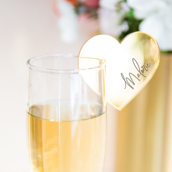 Wedding Place Card Name Drink Tag Heart Drink Charm Favor Name Card Table Name Tags for Drink Glass Place Cards Heart Shape