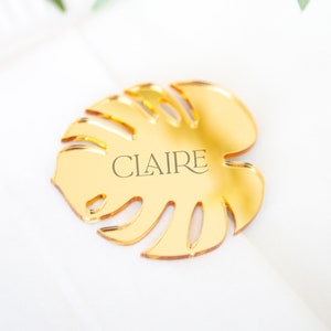 Tropical Name Place Card Charm Monstera Leaf Party Favor Name Card Table Number Tags for Place Cards Tropical Wedding