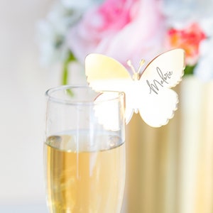 Bridal Shower Place Card Name Drink Tag Butterfly Drink Charm Favor Name Card Table Name Tags for Drink Glass Place Cards Butterfly Bridal image 1