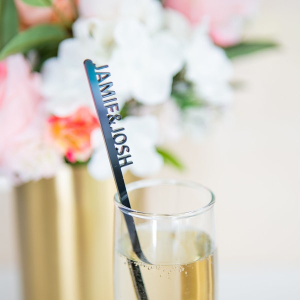 Custom Name Drink Stirrer Stir Sticks for Wedding or Party, Personalized Names Cocktail Straw Favors for Party Bar Cocktail Hour