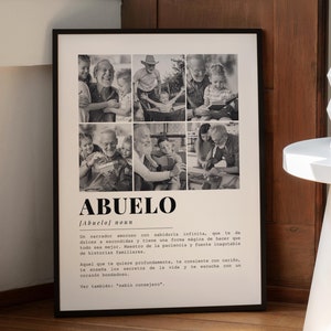 Spanish Version: Grandfather Definition Template, Customizable & Printable Photo Collage. Fathers Day Poster. Gift for Grandpa. Dad Wall Art