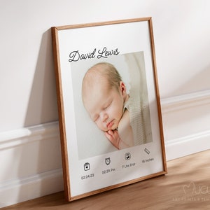 Baby Birth Stats Template: Customizable & Printable Baby Birth Announcement. Birth Stat Sign. Newborn Baby Gifts. Photo Gift. Nursery Decor.