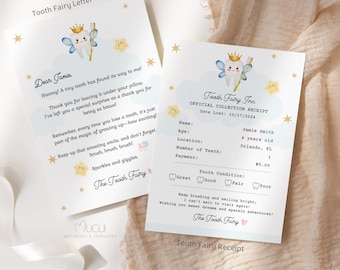 Editable Tooth Fairy Template Set: Tooth Fairy Letter and Tooth Fairy Receipt, Printable Tooth Fairy Kit. First Lost Tooth Note for Kids.