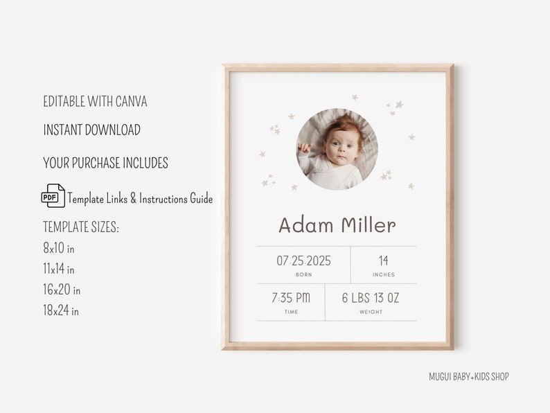 Birth Stats Template. Editable and Printable Birth Stat Poster - Etsy