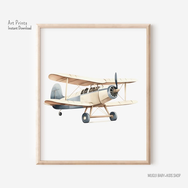 Biplane Print, Vintage Plane Wall Art, Travel Nursery Decor, Printable Travel Wall Art, Boys Room Decor, Kids Room Decor, DIGITAL DOWNLOAD