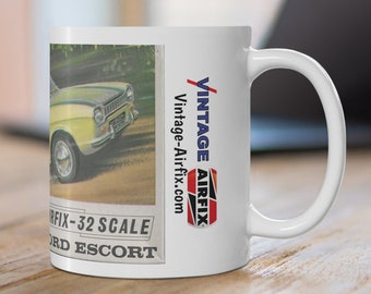 Vintage Airfix Ford Escort box art coffee mug, 11oz, 15oz