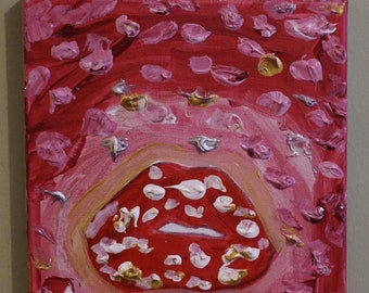 Peppermint Patty Red Lips pintura acrílica original arte pop moderno