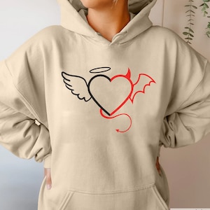 Half angel half devil heart hoodie clearance