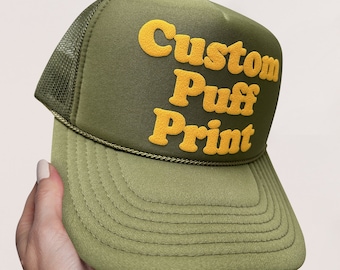 Custom PUFF Print Trucker Hat, Personalized Foam Hat, Custom Caps, 3D Puff Print, Baseball Cap, Mesh Back Trucker Hat, 5 Panel Hat 39-165