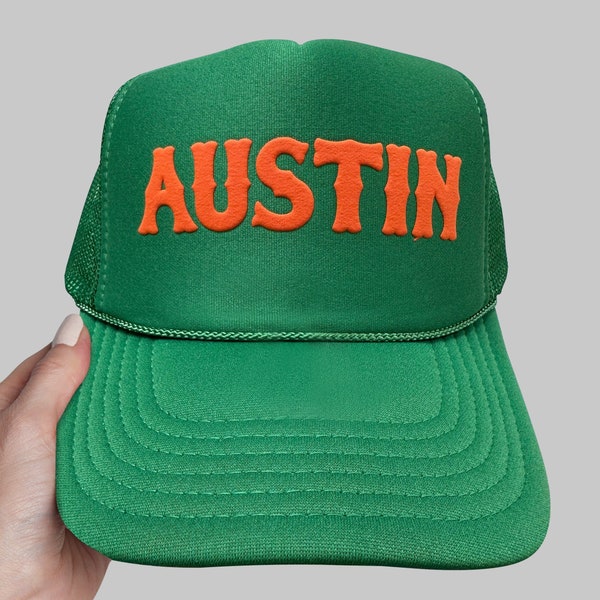 Austin Puff Print Trucker Hat, Austin Hat