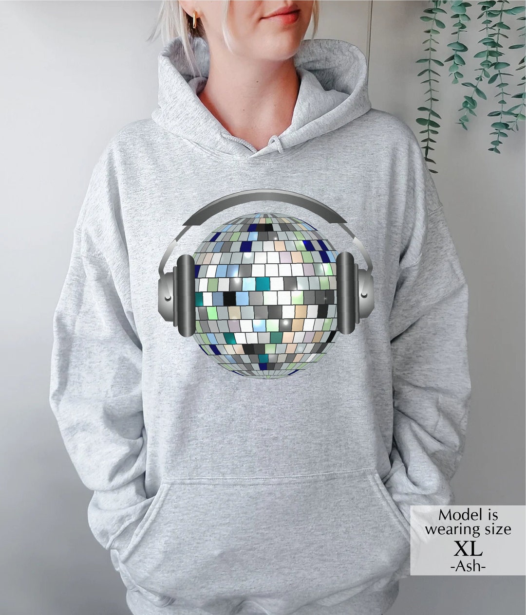 Disco Ball Hoodie, Headphones Sweatshirt, Retro Party Hooded Sweatshirt