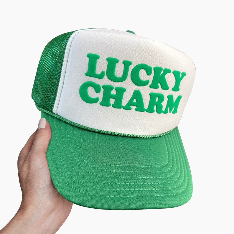 Lucky Charm Trucker Hat, Lucky Charm Puff Print Trucker Hat, LuckyCharmCap immagine 1