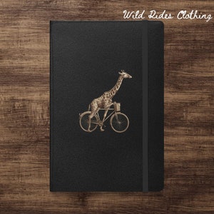 Giraffe on a Bicycle Design - Hardback Notebook, Unique Stationery, Creative Journal, Gift for Animal Lovers - Hardcover bound notebook