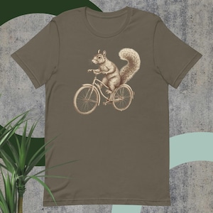Squirrel Shirt - A Squirrel Riding A Bicycle - Screen Printed Short-Sleeve Shirt For Squirrel Lovers - Bike Shirt