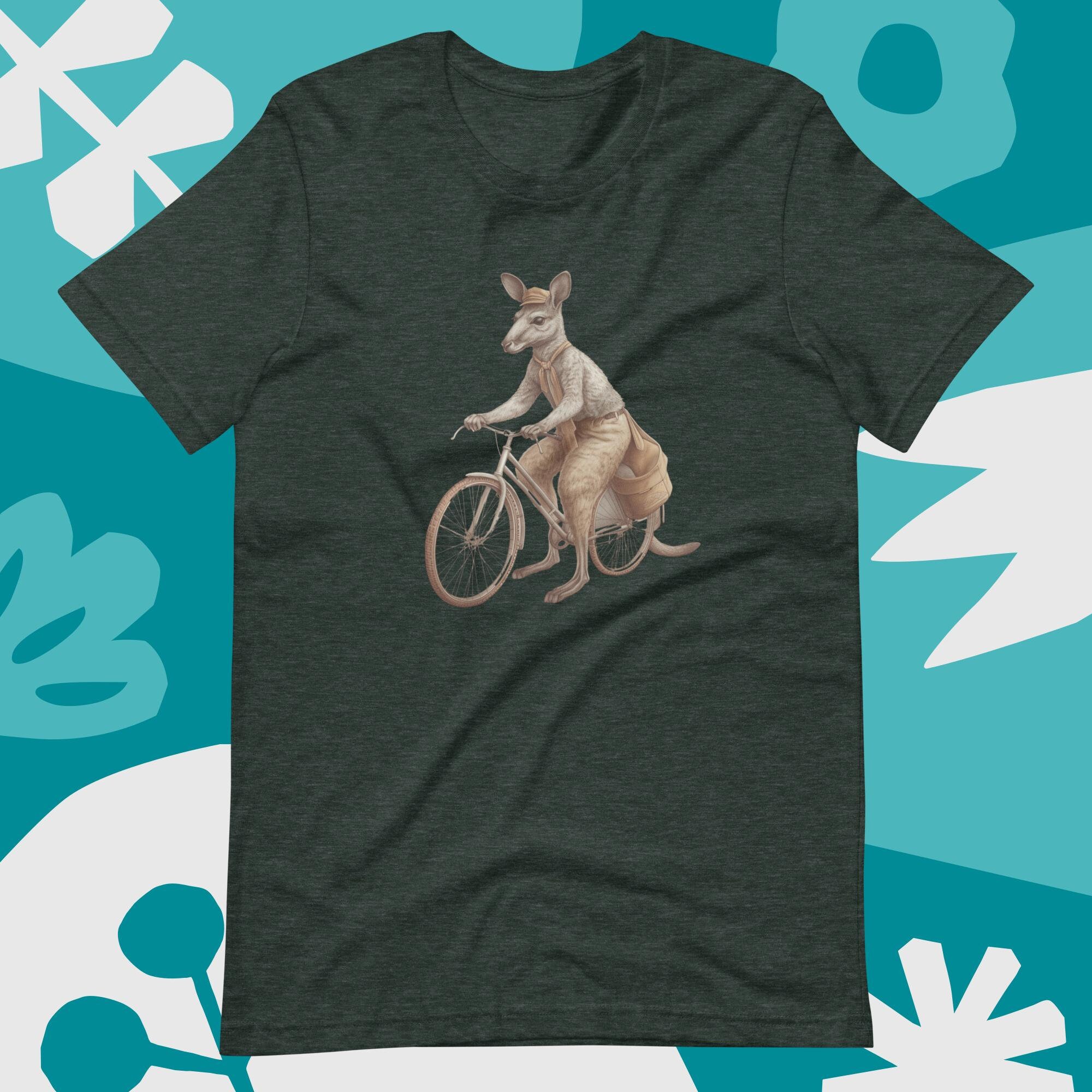 Kangaroo Shirt - A Kangaroo Riding A Bicycle - Screen Printed Short ...