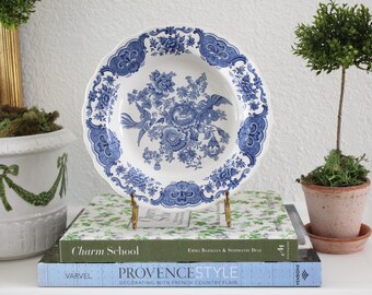 Vintage Blue and White English Transferware Staffordshire Shallow Bowl | Blue Windsor by Ridgway | Grandmillennial Traditional Home Decor