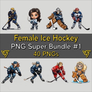 Ultieme vrouwelijke ijshockey clipart bundel #1 met 40 ontwerpen | Hoogwaardige 300 DPI transparante PNG-bestanden | Directe download