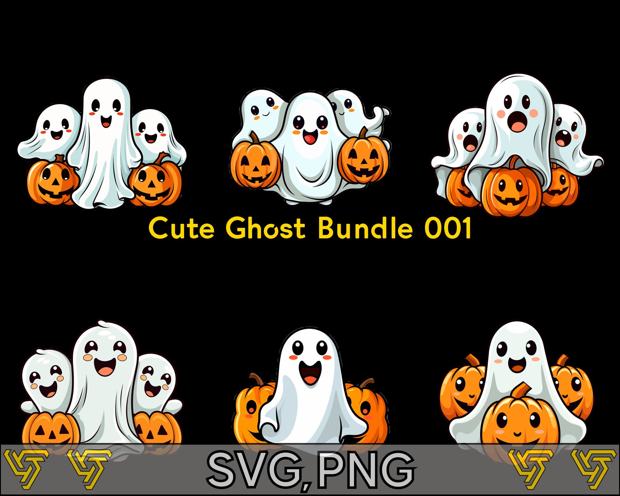 Cute Halloween Ghost Clipart Bundle 001 - 6 Instant Download SVG & PNG ...