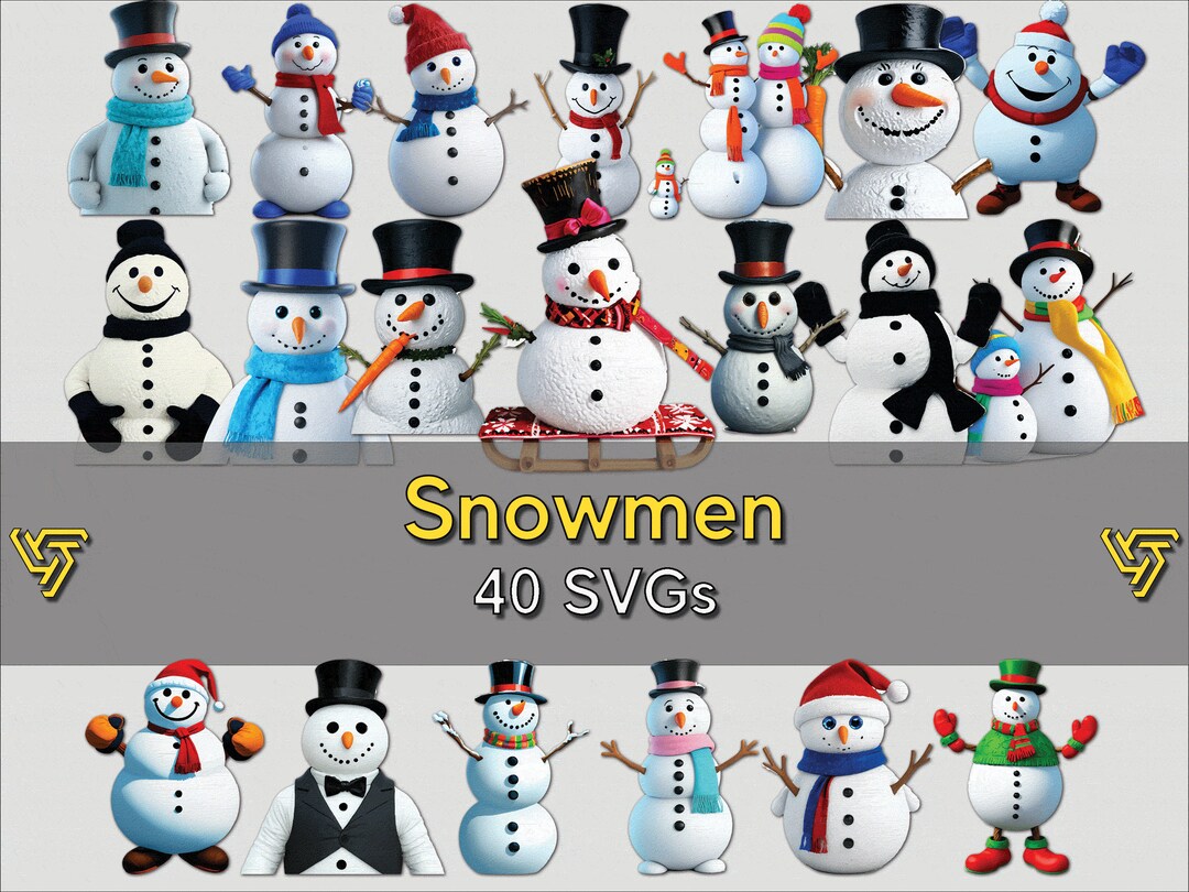 Snowman SVG Clipart Set: 40 Winter Graphics | Instant Download for ...