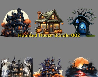 Halloween Haunted House Clipart Bundle 002 with 6 designs in our SVG Bundle and 300 DPI Transparent PNG Bundle instant download files