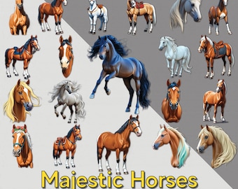 Majestic Horse Clipart | 40 High-Resolution PNG Designs (Digital Download)