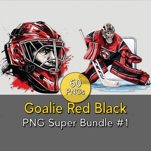 Paquete de imágenes prediseñadas de portero de hockey #1 Paquete PNG de portero uniforme rojo y negro con archivos PNG transparentes de 300 DPI / 60 diseños