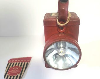 Burgess Twin-Six Red Railroad Lantern Flashlight Train Lamp. Tested and it works!
