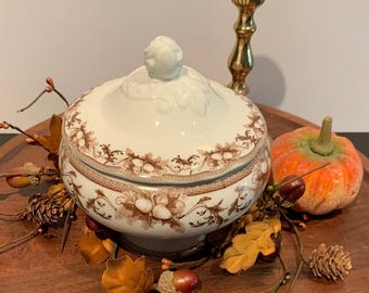 Vintage Williams Sonoma Porcelain Acorn Pattern Soup Bowl.