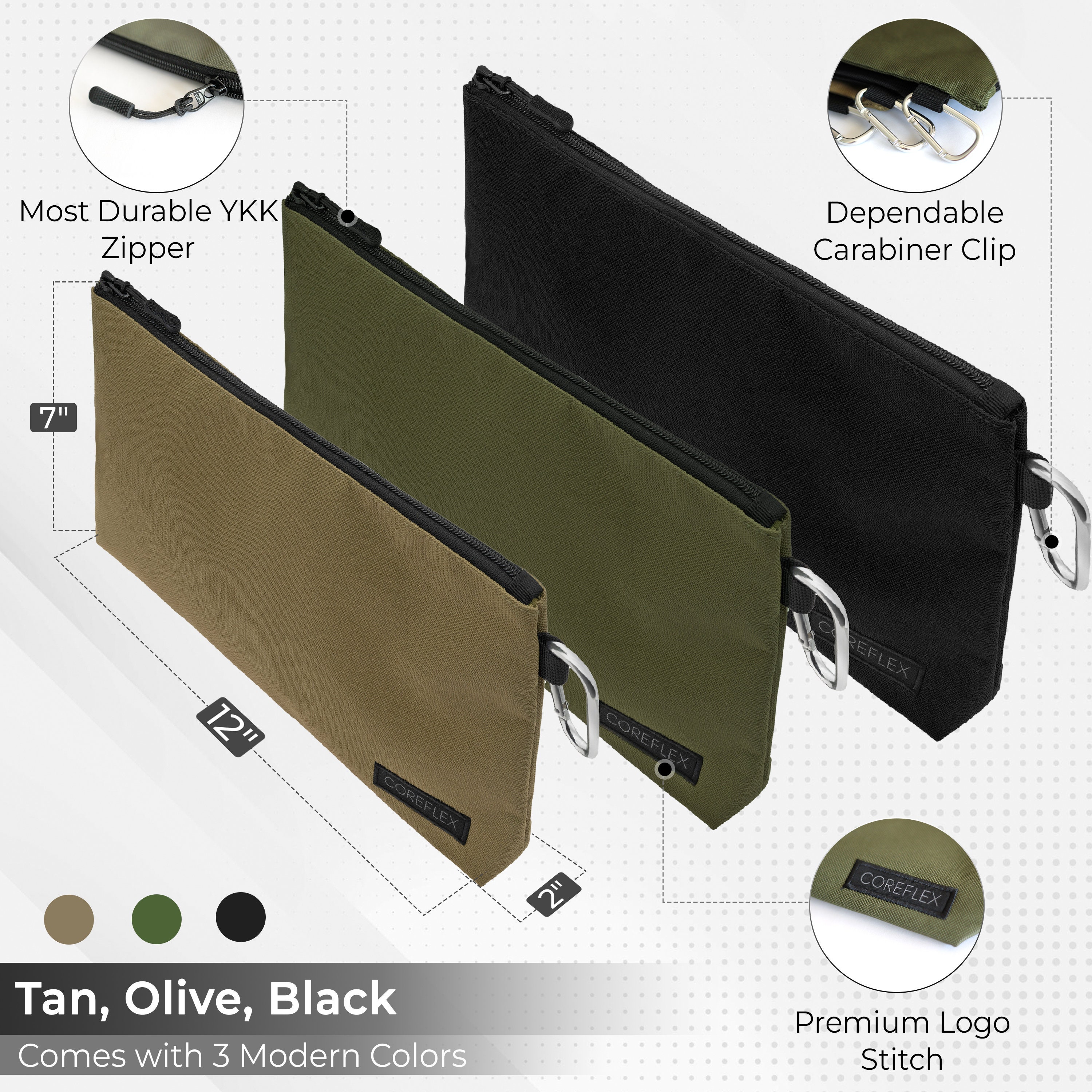 ROCKCOON 12.5" Tool Pouch Zipper Bag - 3 Pack, Waterproof With Inner Pocket (Tan, Olive, Black) - View #13