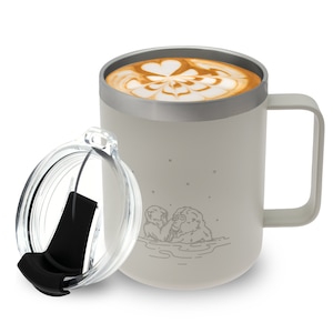 Stainless Steel Insulated Coffee Mug, 12oz, Vacuum Insulated Travel Coffee Mug with leak proof lid, Snow Monkey Edition