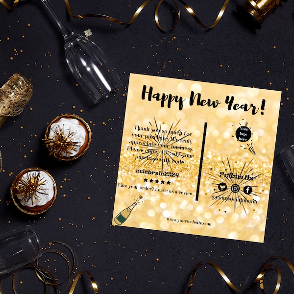 New Years Eve Business Thank you card, New years eve business package insert,One sided Business Thank You Simple Card, New Years Eve Card