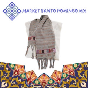 Unisex cotton long scarf Mexican hand woven shawl Long bandana with geometric pattern Warm delicate neckwear Elegant hand made wrap