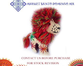 Handmade Embroidered Wool Lion Plushie - Mexican Folk Art Toy