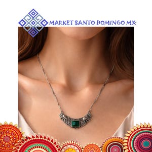 Handgjort indiskt silverelefanthalsband med grön onyxhänge vintage tribal Rajasthani smycken Boho etniskt uttalande