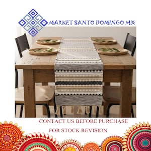 Chemin de table mexicain tissé à la main : textile d'Oaxaca 100 % coton, 34 x 76 po.