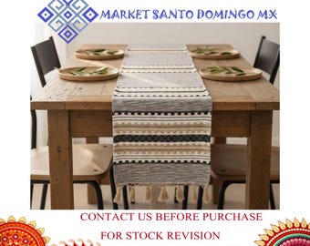 Handgeweven Mexicaanse tafelloper: 100% katoenen Oaxaca-textiel, 14 x 76 inch