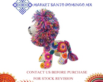 Handmade Embroidered Lion Plush Toy, Mexican Folk Art Doll