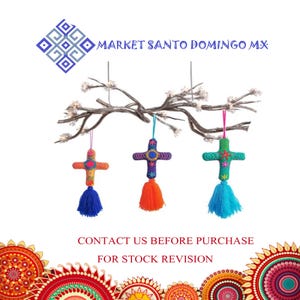 Handgemachte mexikanische bestickte Kreuzverzierung, bunte Wollfilzdekoration