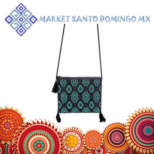 Handgewebte mexikanische Cross Body Mini-Tasche Geometrisches Muster bestickte Handtasche Boho-Beutel mit Reißverschluss und Quasten Ethnische Hippie-Passbrieftasche