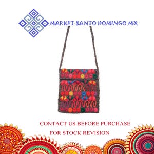 Handmade Embroidered Wool Crossbody Bag, Mexican Floral Folk Purse