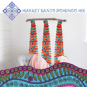 Colorful pompom garlands set Mexican Christmas pompom ornaments Hand made home decor Party hand crafted folk decor Bohemian decoration