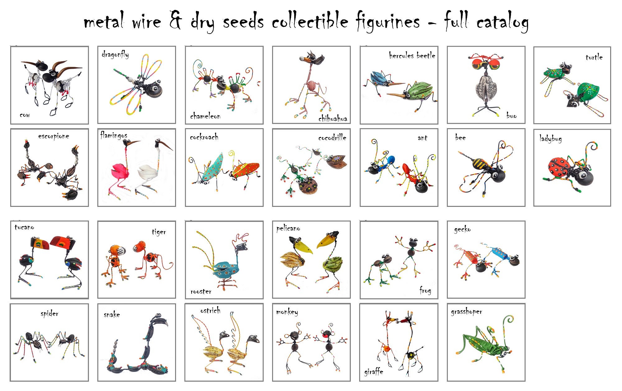Set of Metal Wire Alebrijes Mexican Hand Made Animal Figurine From Dry ...