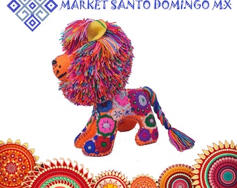 Handmade embroidered lion Mexican soft toys Hand crafted stuffed animals Hand stitched traditional eco friendly colorful plushies